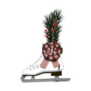 Ice Skate Christmas Decoration with Tartan Bow T-Shirt