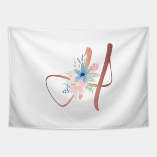 Letter H Rose Gold and Watercolor Blush Pink and Navy Tapestry