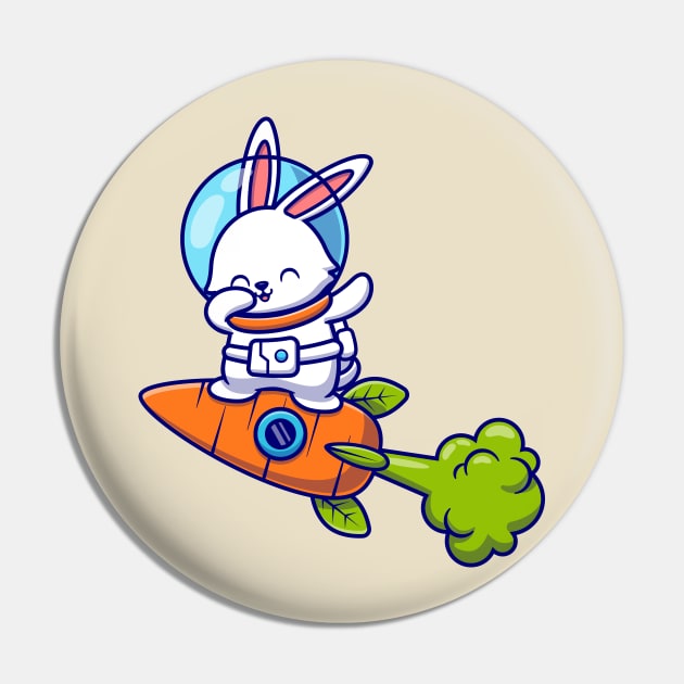Cute Rabbit Astronaut Dabbing And Flying With Carrot Rocket Pin by Catalyst Labs