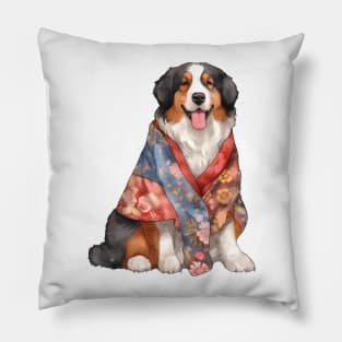 Watercolor Bernese Mountain Dog in Kimono Pillow