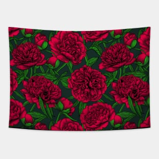 Night peony garden in red and green Tapestry