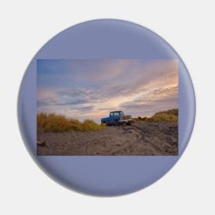 Blue Chevy Pickup on a sand dune at the beach Pin