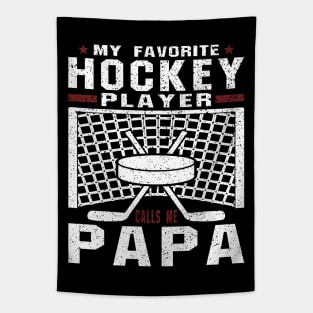 My Favorite Hockey Player Papa Red White Text Tapestry