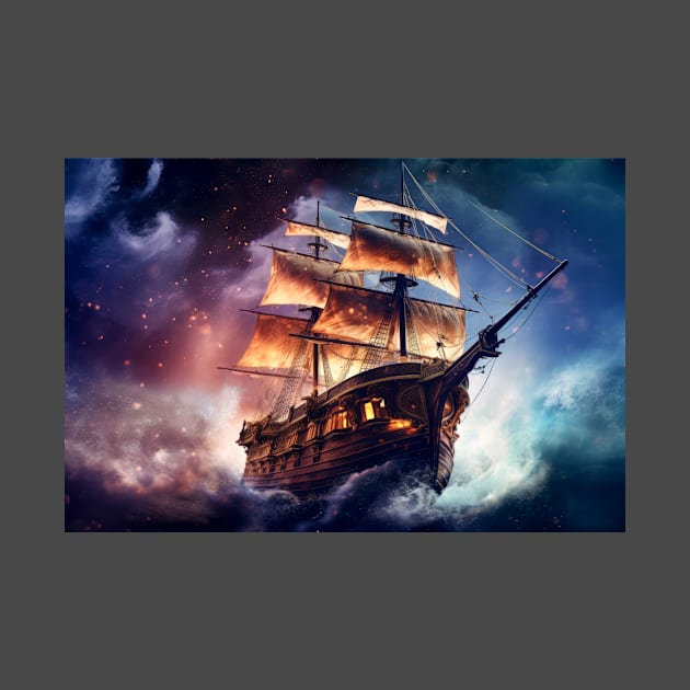 Pirates Ship Otherworldly Dimension Fantastic Cosmic Surrealist by Cubebox