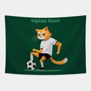 Captain meow - Cat playing football Tapestry
