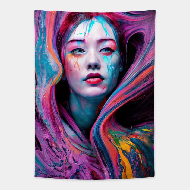Painted Insanity Dripping Madness 6 - Abstract Surreal Expressionism Digital Art - Bright Colorful Portrait Painting - Dripping Wet Paint & Liquid Colors Tapestry by JensenArtCo