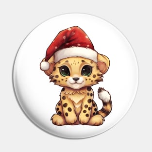 Cheetah in Santa Hat Pin