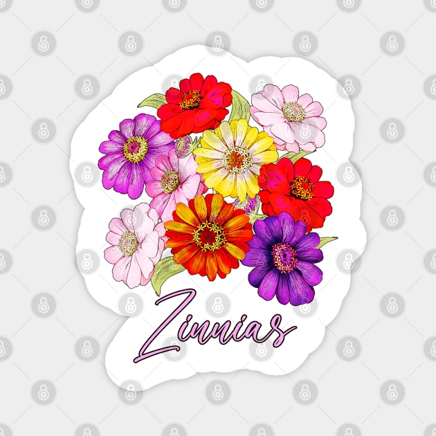 Zinnia Wonders: Summer Blooms, Floral Gifts, and Zinnia Flower Delights Magnet by KrasiStaleva