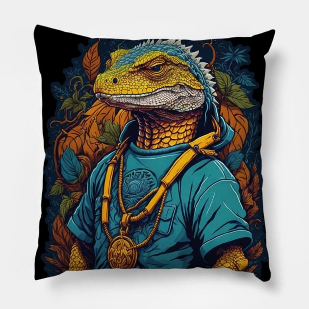 Tropical Terrors: Exotic Reptiles Unleashed Pillow by Moulezitouna