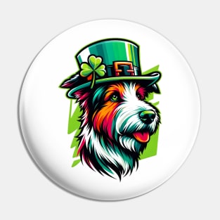 Kromfohrlander Dog in Saint Patrick's Day Garb Pin