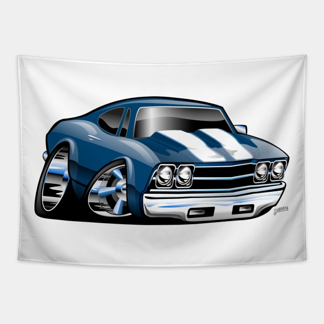 69 Muscle Car Cartoon Tapestry by hobrath