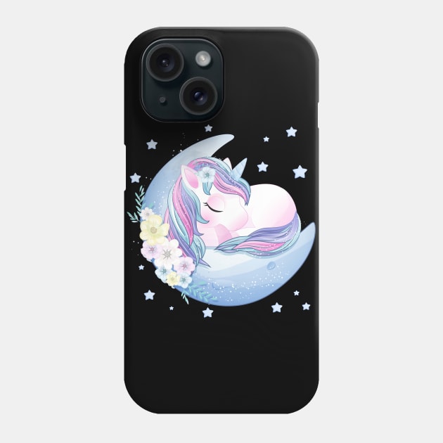 hand drawn cute unicorn sleeping moon Phone Case by Tshirt lover 1