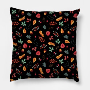 Corgi Autumn Leaves Pattern - Black Background Pillow