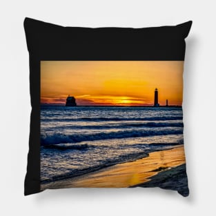 “Grand Haven Lighthouse at Sunset” Pillow