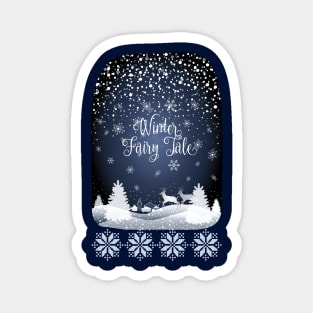 Winter Holiday Fairy Tale Snowy Forest and Reindeer Magnet