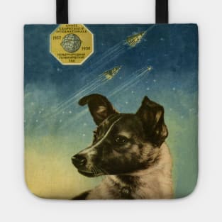 Laika, first space dog — Soviet vintage space poster Tote