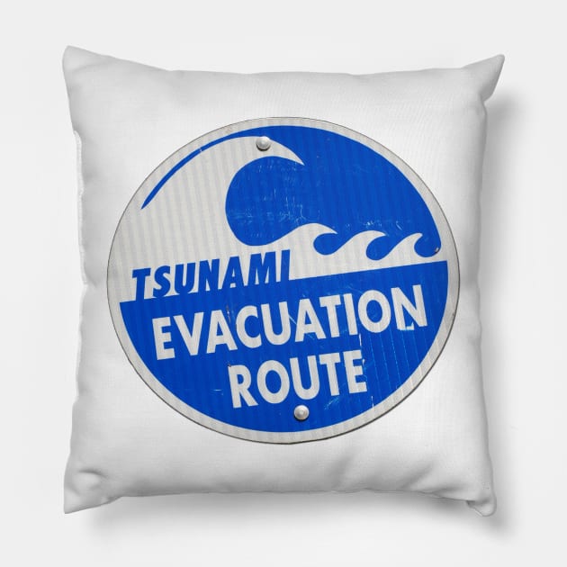 road sign tsunami (round, bolts) Pillow by mystudiocreate