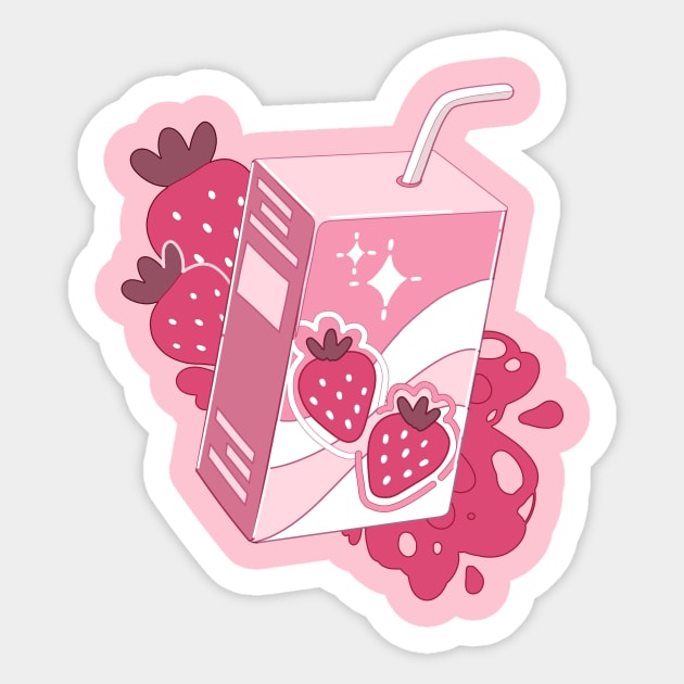 The cute pink strawberry milk bottle - Drink - Sticker