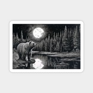 Grizzly Bear Animal Predator Wild Nature Ink Sketch Style Magnet