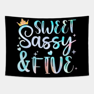 Sweet Sassy And Five 5Th Birthday 5 Years Old Princess Girl Tapestry