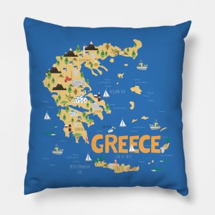 Greece illustrated map Pillow