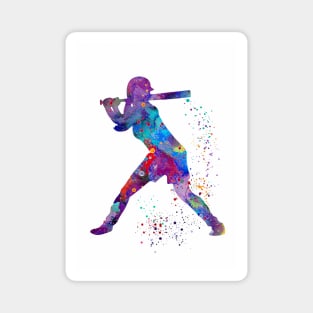 Baseball Batter Girl Watercolor Silhouette Magnet