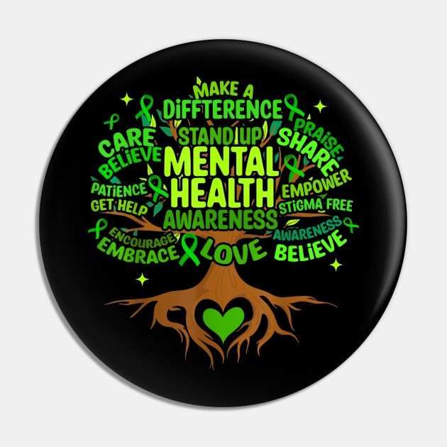 Mental Health Awareness Tree, Green Ribbon Pin by thavylanita