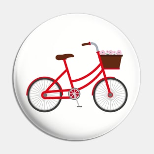 Red Bicycle with Flowers Pin