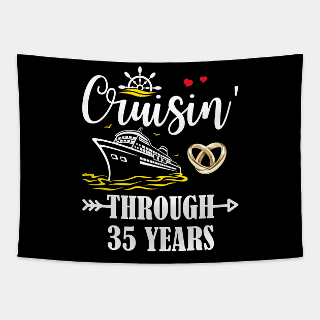 Cruising Through 35 Years Family 35th Anniversary Cruise Couple Tapestry by Davito Pinebu 