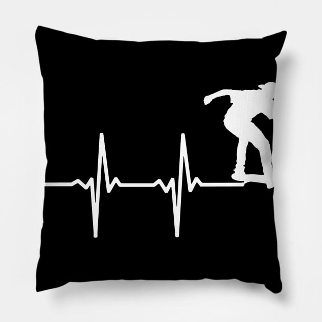 Skating Heartbeat Gift For Skaters & Skateboarders Pillow by OceanRadar