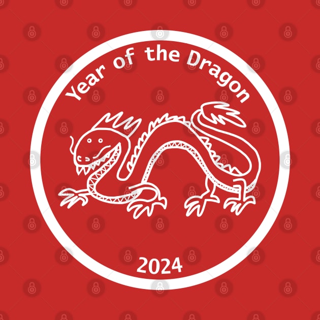 Year of the Dragon 2024 White Line by ellenhenryart