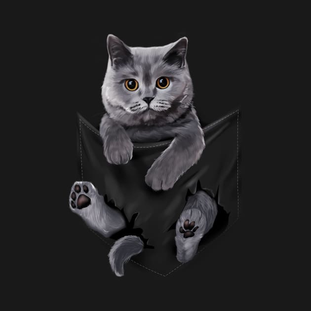 British Grey Cat In Pockets Cats by SnugFarm