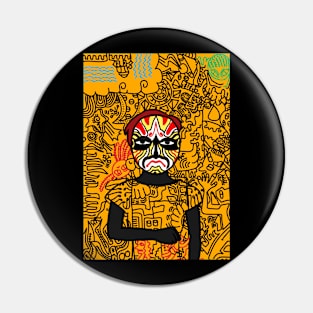 Exquisite Digital Art Collectible - Character with FemaleMask, ChineseEye Color, and DarkSkin on TeePublic Pin