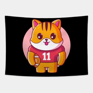 Cute Cat Rugby American Football Tapestry