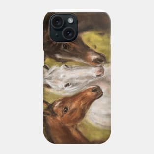 Painting of 3 Horses - Brown and White on Mustard Yellow Background Phone Case