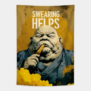 Puff Sumo: Swearing Helps on a Dark Background Tapestry