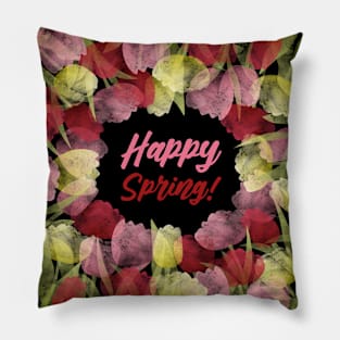 Happy Spring | Pink Red Yellow | Black Pillow