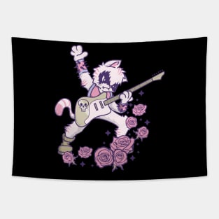 Pastel Goth Kawaii Heavy Metal Cat Guitarist Guitar Playing Tapestry