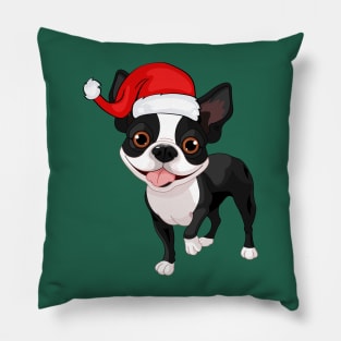 Santa Boston Terrier Cartoon Dog Pillow