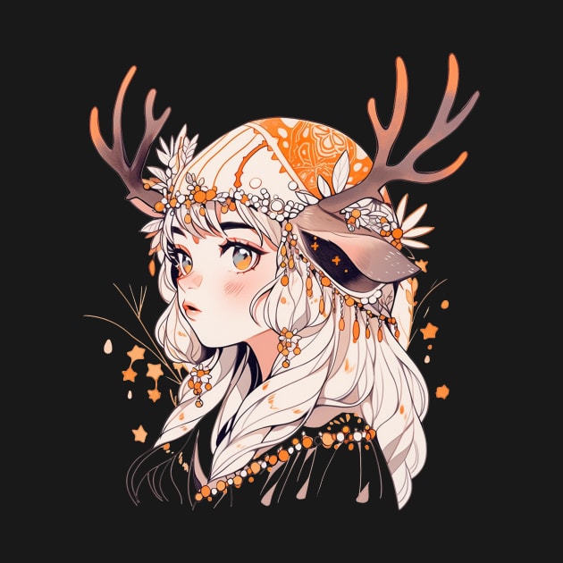 Forest Deer Girl Original Illustration Art by luna doodle shop