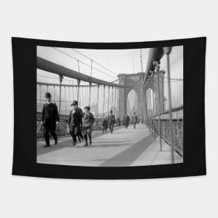 Brooklyn Bridge Pedestrians, 1909. Vintage Photo Tapestry