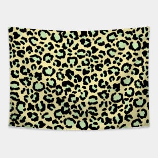 Leopard Pattern in Mint Green on Oatmeal Tapestry