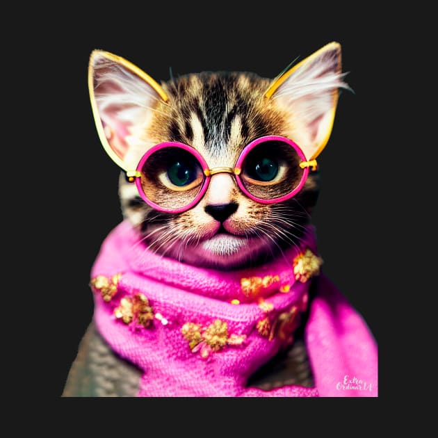 Kitten with pink scarf and glasses by extraordinar-ia