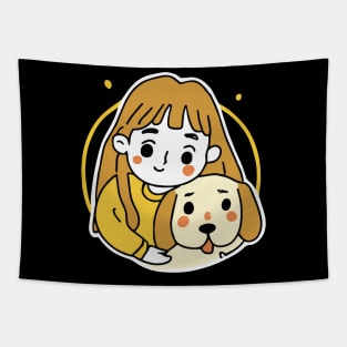 Girl with a Labrador Dog Lover Retriever Tapestry