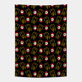 Teeth and Eyeballs Repeat Pattern Creepy Novelty Drawing Tapestry