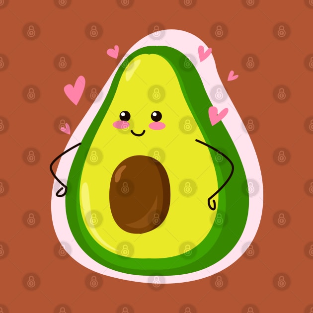 Cute Avocado Cartoon Drawing by BrightLightArts