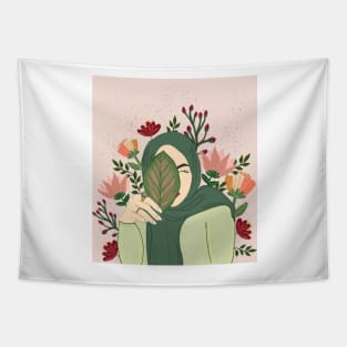 Floral Green Hijabi Muslima 2 Tapestry