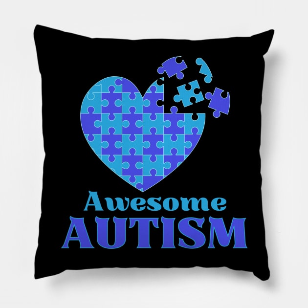 Awesome Autism for Autism awareness we wear BLUE Pillow by TrippleTee_Sirill