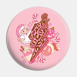 Retro Pink Christmas Santa Light Bolt Disco Ball Pin