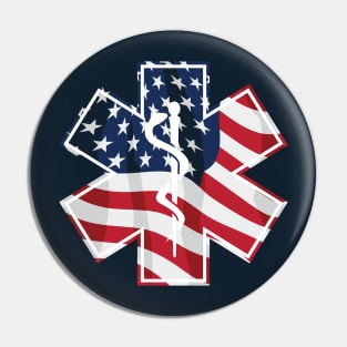 Patriotic Star of Life Paramedic EMT Medical Service Symbol with USA Flag Overlay Pin